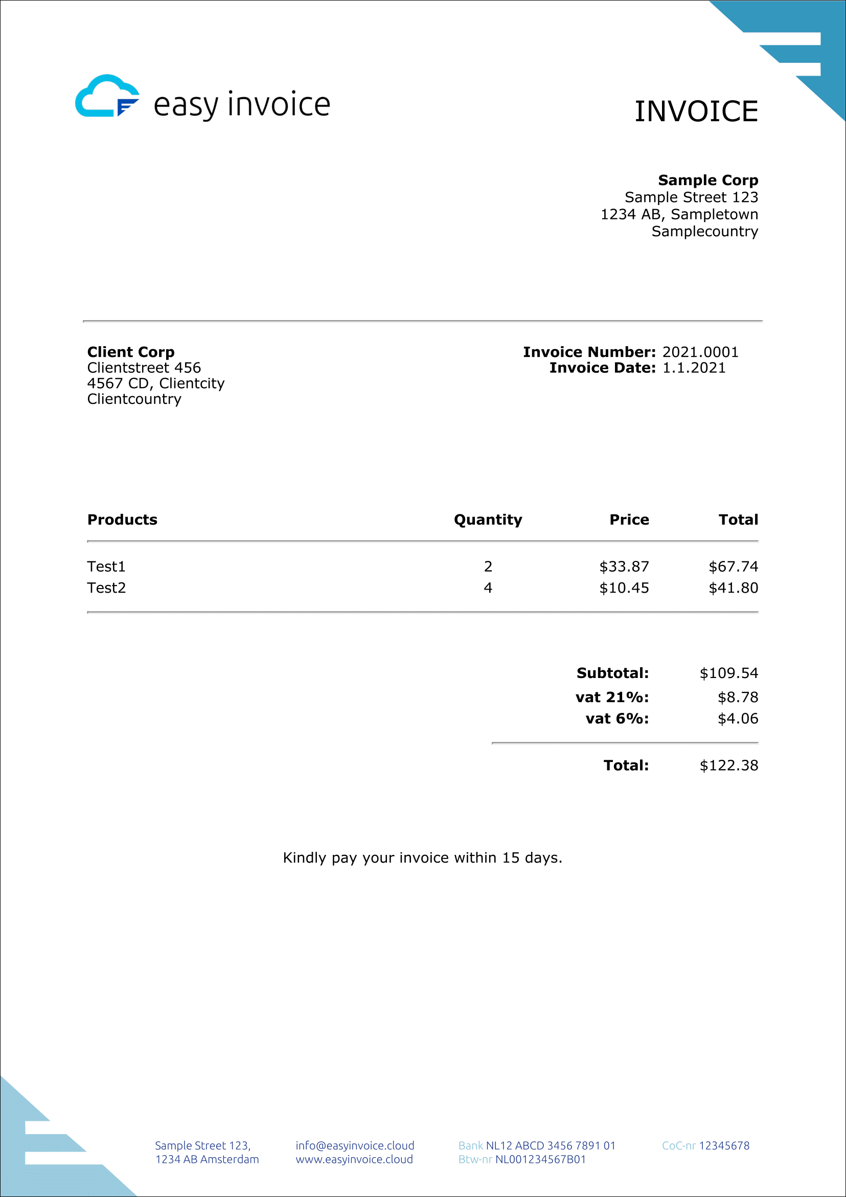 Easy Invoice Sample With Background